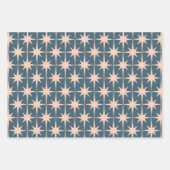 Retro Mideeuw Modern 50s Starbursts Blauwgroen Inpakpapier Vel (Voorkant 3)