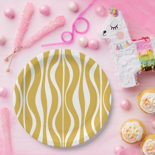 Retro Mideeuw Modern Hourglass Abstracte mosterd Papieren Bordje (Feest)