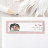 Retro Mideeuw Modern Roze Kersthuis Etiket (Insitu)