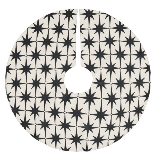 Retro Mideeuw Modern Starbursts Black en Cream Kerstboom Rok (Voorkant)