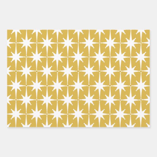 Retro Mideeuw Modern Starbursts Mustard White Inpakpapier Vel (Voorkant 3)