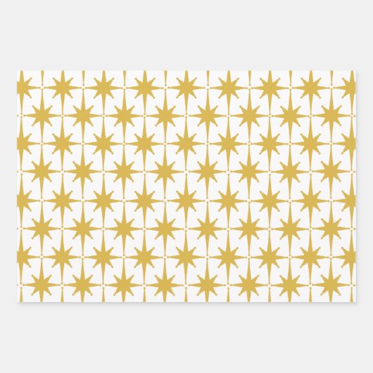 Retro Mideeuw Modern Starbursts Mustard White Inpakpapier Vel (Voorkant 2)
