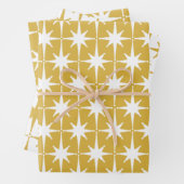 Retro Mideeuw Modern Starbursts Mustard White Inpakpapier Vel (In situ)