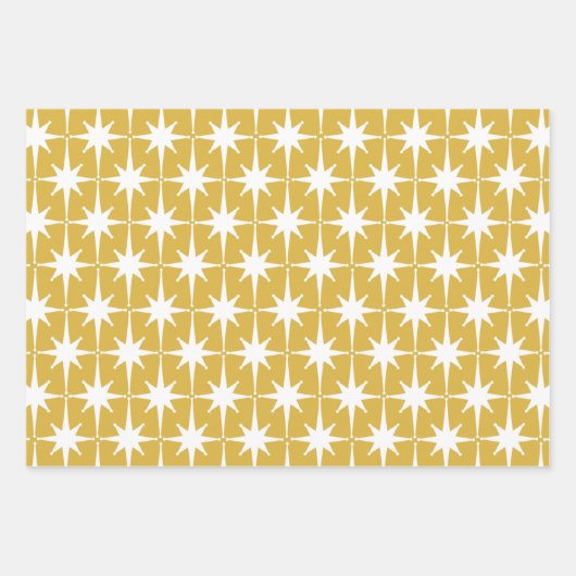 Retro Mideeuw Modern Starbursts Mustard White Inpakpapier Vel (Voorkant)