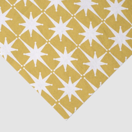 Retro Mideeuw Modern Starbursts Mustard White Tissuepapier (Detail)