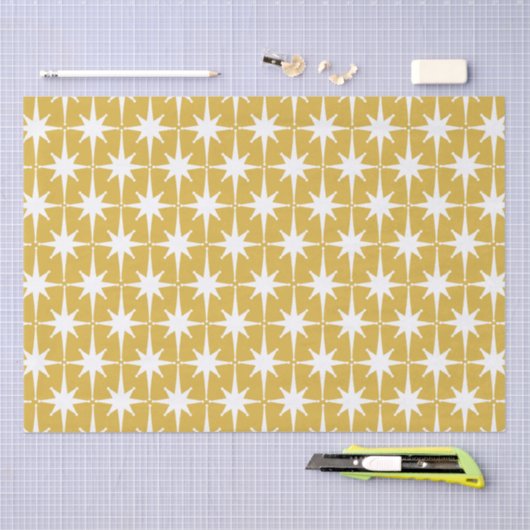 Retro Mideeuw Modern Starbursts Mustard White Tissuepapier (Craft)