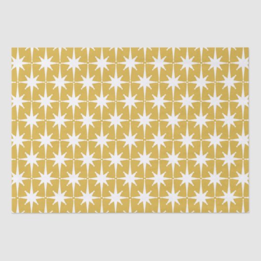 Retro Mideeuw Modern Starbursts Mustard White Tissuepapier (Voorkant)