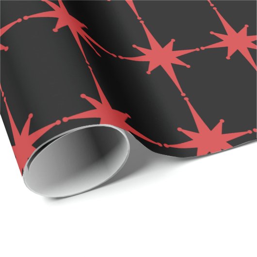 Retro Mideeuw Modern Starbursts Red en Black Cadeaupapier (Rol Hoek)