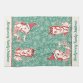 Retro Mideeuw Moderne Kerstmis Familienaam Theedoek (Horizontaal)