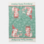 Retro Mideeuw Moderne Kerstmis Familienaam Theedoek (Verticaal)