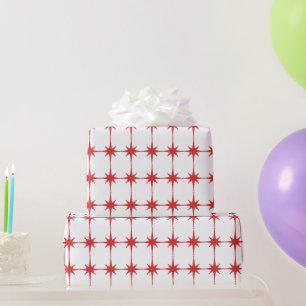 Retro Mideeuw Moderne Starbursts Rood & Wit Cadeaupapier