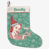 Retro Mideeuw Moderne Vrouw Martini Glas Aangepast Kleine Kerstsok (Voorkant)