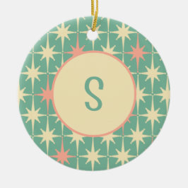 Retro Mideeuw Star Pattern Roze Blauwgroen met Ini Keramisch Ornament