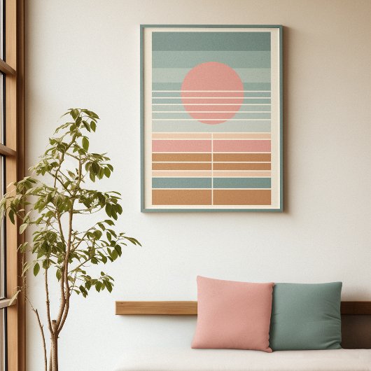 Retro Mideeuw Sunset Stripes Art Patroon Poster