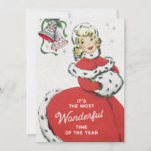 Retro Mideeuwse kerstdame Feestdagenkaart (Voorkant)