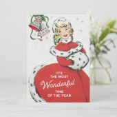 Retro Mideeuwse kerstdame Feestdagenkaart (Staand voorkant)