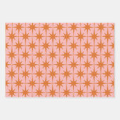 Retro Mideeuwse Starbursts Patroonroze en Oranje Inpakpapier Vel (Voorkant 2)