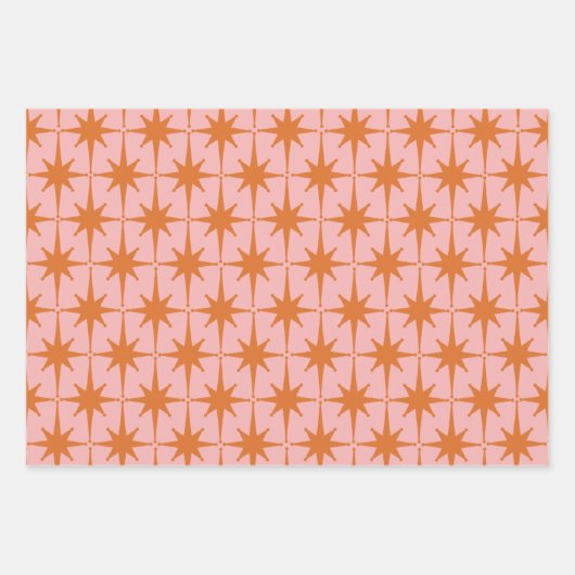 Retro Mideeuwse Starbursts Patroonroze en Oranje Inpakpapier Vel (Voorkant 2)