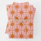 Retro Mideeuwse Starbursts Patroonroze en Oranje Inpakpapier Vel (In situ)