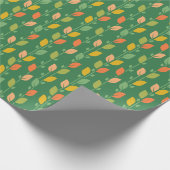 Retro Midmod Folk Art Bladeren op Groen Cadeaupapier (Hoek)