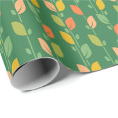 Retro Midmod Folk Art Bladeren op Groen Cadeaupapier (Rol Hoek)