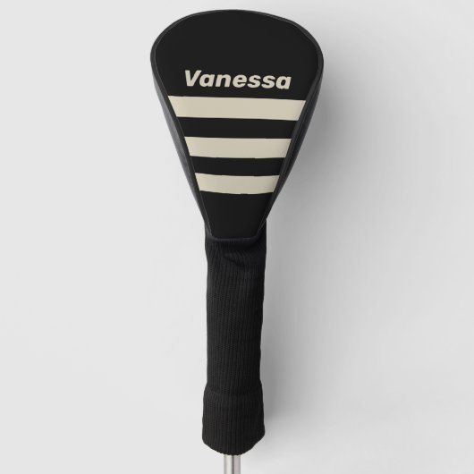 Retro Midnight Drie Strepen met Naam Golfheadcover (Voorkant)