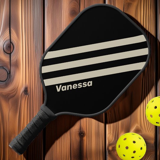 Retro Midnight Drie Strepen met Naam Pickleball Paddle