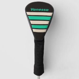 Retro Midnight Mint Across Strepen met Naam Golfheadcover