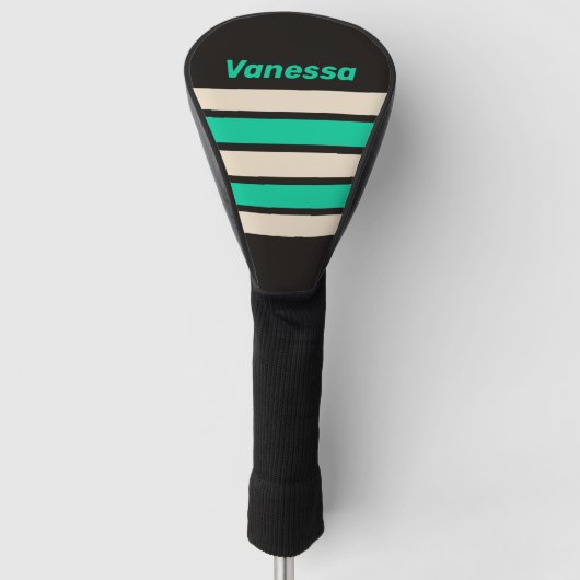 Retro Midnight Mint Across Strepen met Naam Golfheadcover (Voorkant)