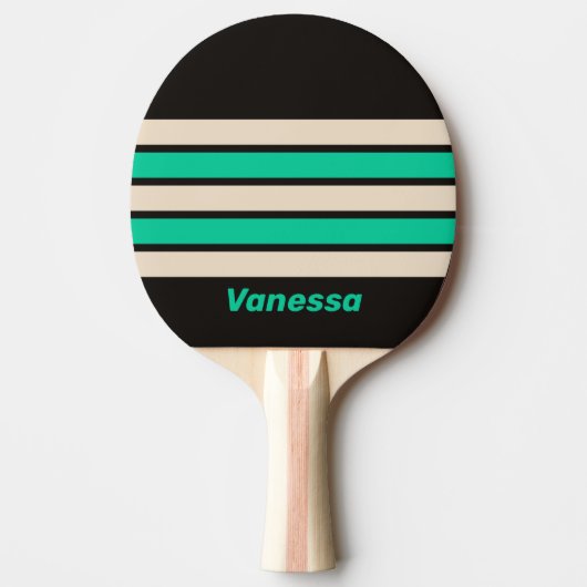 Retro Midnight Mint Across Striping with Name Tafeltennisbatje (Voorkant)