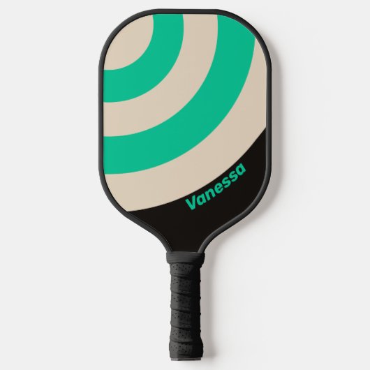 Retro Midnight Mint Cirkel Streep met Naam Pickleball Paddle (Voorkant)