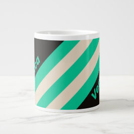 Retro Midnight Mint Strepen met Naam Grote Koffiekop
