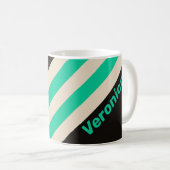 Retro Midnight Mint Strepen met Naam Koffiemok (Voorkant rechts)