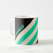 Retro Midnight Mint Strepen met Naam Koffiemok (Voorkant links)