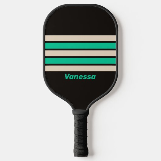 Retro Midnight Mint Strepen met Naam Pickleball Paddle (Voorkant)