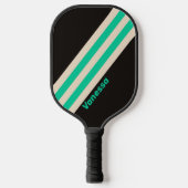 Retro Midnight Mint Stripes met naam Pickleball Paddle (Voorkant)