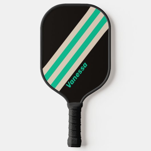 Retro Midnight Mint Stripes met naam Pickleball Paddle (Achterkant)