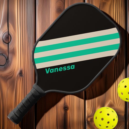 Retro Midnight Mint Stripes met naam Pickleball Paddle