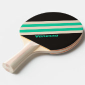Retro Midnight Mint Stripes met naam Tafeltennisbatje (Voorkant Gekanteld)