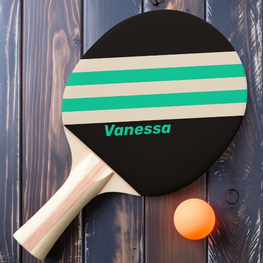 Retro Midnight Mint Stripes met naam Tafeltennisbatje