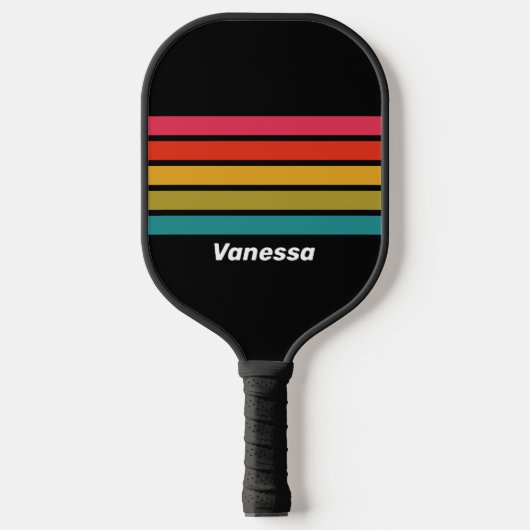 Retro Midnight Rainbow Across Striping met naam Pickleball Paddle (Voorkant)