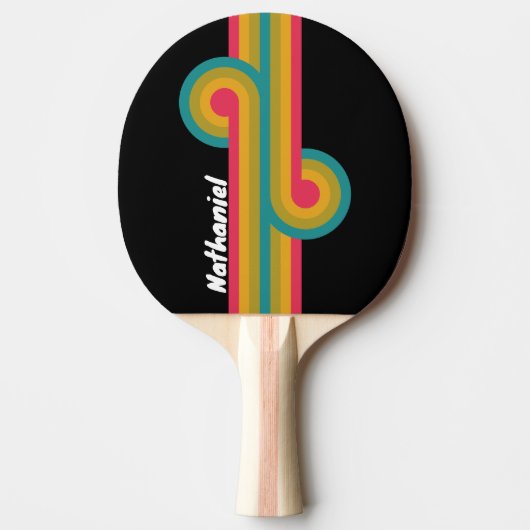 Retro Midnight Rainbow Loop met Naam Tafeltennisbatje (Voorkant)