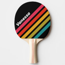 Retro Midnight Rainbow Schuine Strepen met Naam Tafeltennisbatje