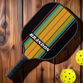 Retro Midnight Regenboog Board Strepen met Naam Pickleball Paddle