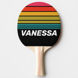 Retro Midnight Regenboog Horizon Strepen met Naam Tafeltennisbatje