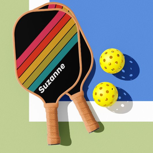Retro Midnight Regenboog met Naam Pickleball Paddle