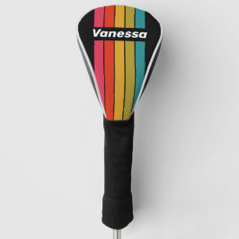 Retro Midnight Regenboog Speld Gestreept met Naam Golfheadcover