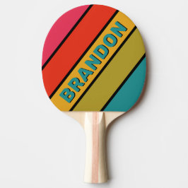 Retro Midnight Regenboog Vet Gestreepte met Naam Tafeltennisbatje