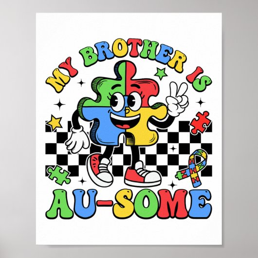 Retro Mijn broer is Geweldige Autisme Bewustzijnsz Poster (Voorkant)