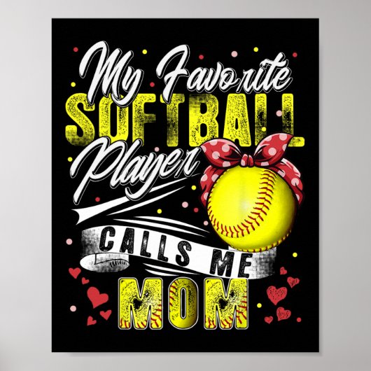 Retro Mijn favoriete softbalspeler noemt me mama M Poster (Voorkant)